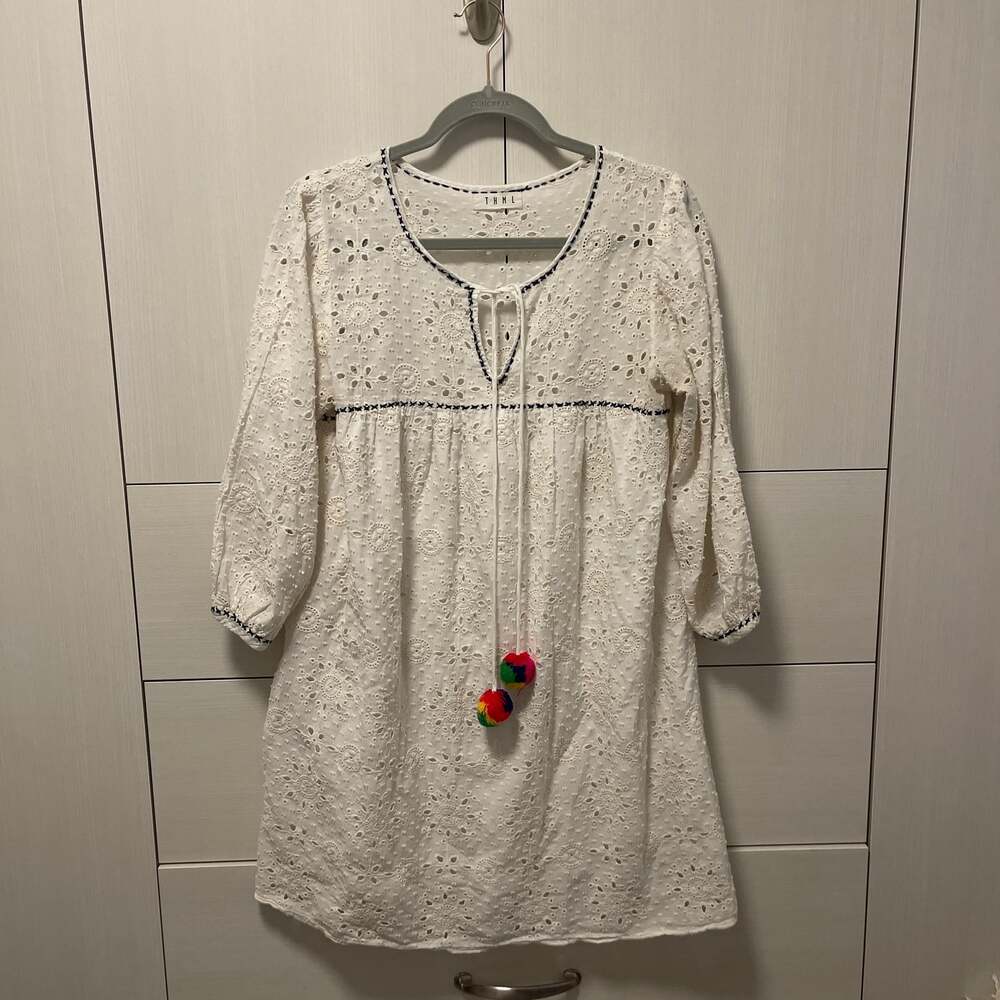 THML White Eyelet Lace Tunic Dress Sz S